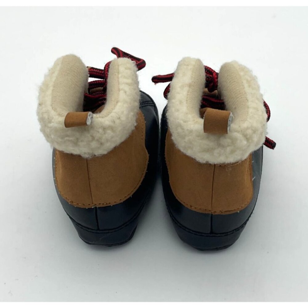 Carters Baby Boy Duck Boots Fleece-Lined Soft Crib Shoes Brown & Black 9-12 Mos - Picture 3 of 6
